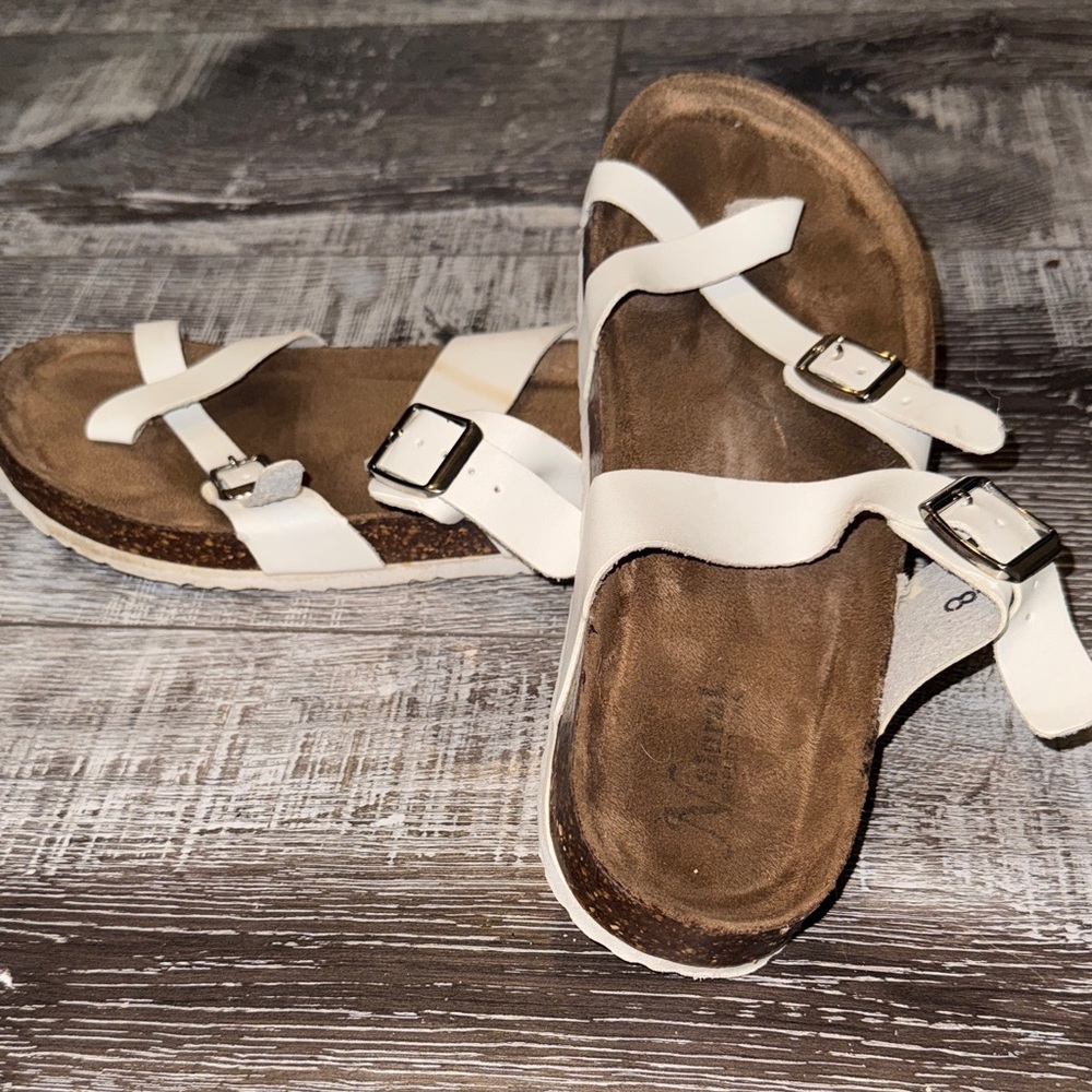 SHEIN White and Brown Buckle Sandals